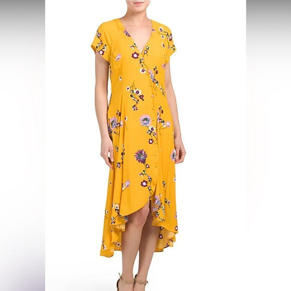 Free People Lost in You Golden Yellow Floral Print Midi Dress Size M NWT - Picture 1 of 10